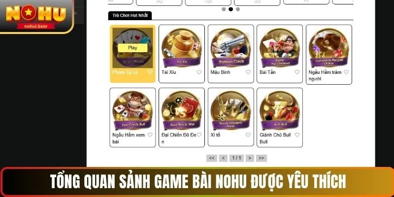Tổng quan sảnh game bài NOHU được yêu thích